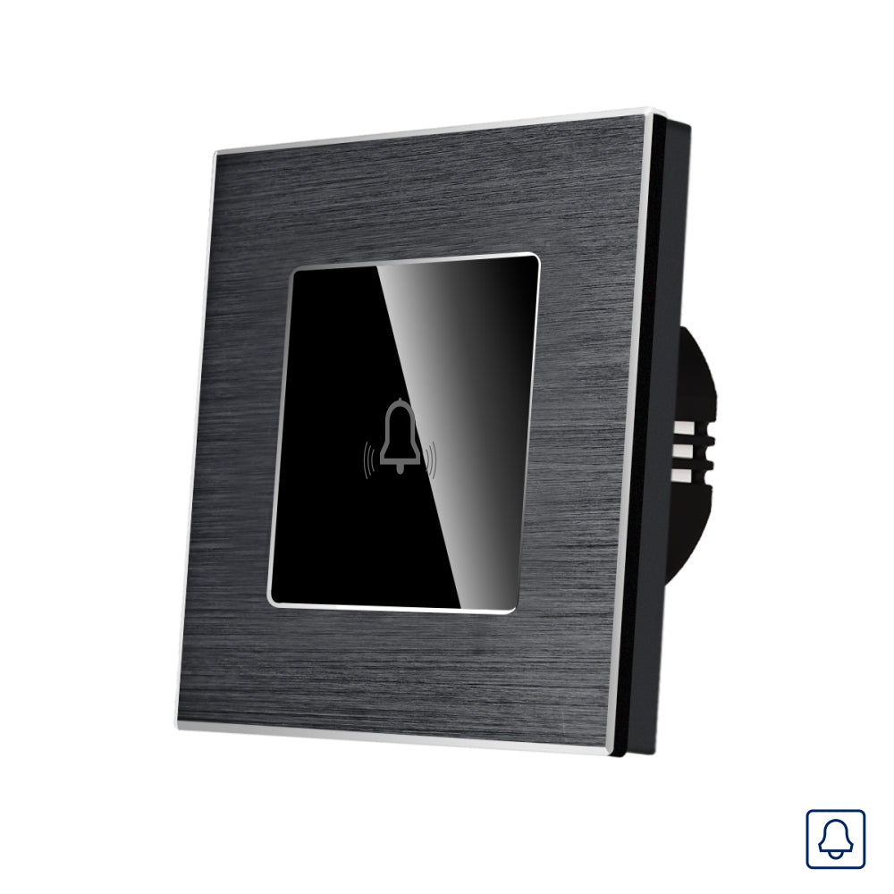 Buton Sonerie Negru cu Touch, cu Revenire, din Sticla si Rama de Aluminiu