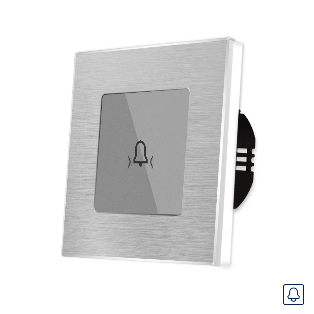 Buton Sonerie Gri cu Touch, cu Revenire, din Sticla si Rama de Aluminiu
