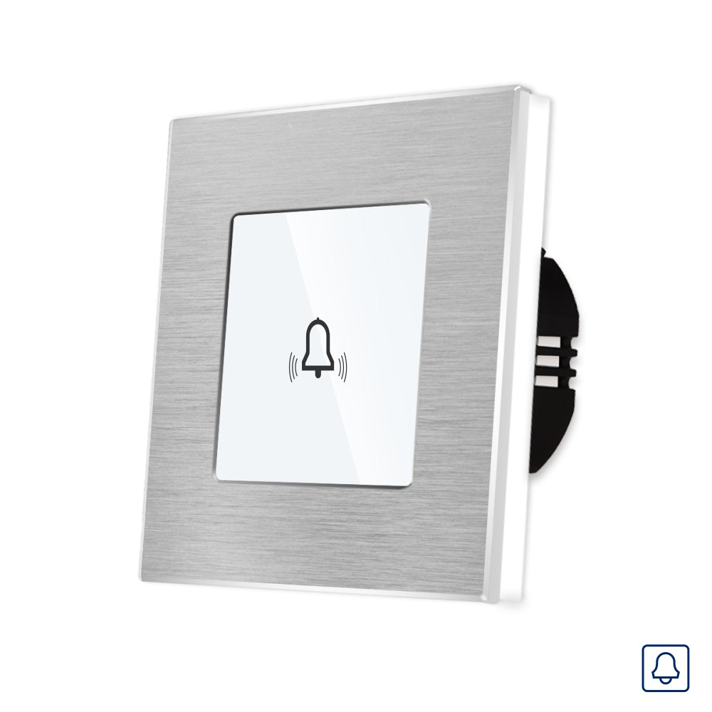 Buton Sonerie Alb cu Touch, cu Revenire, din Sticla si Rama de Aluminiu