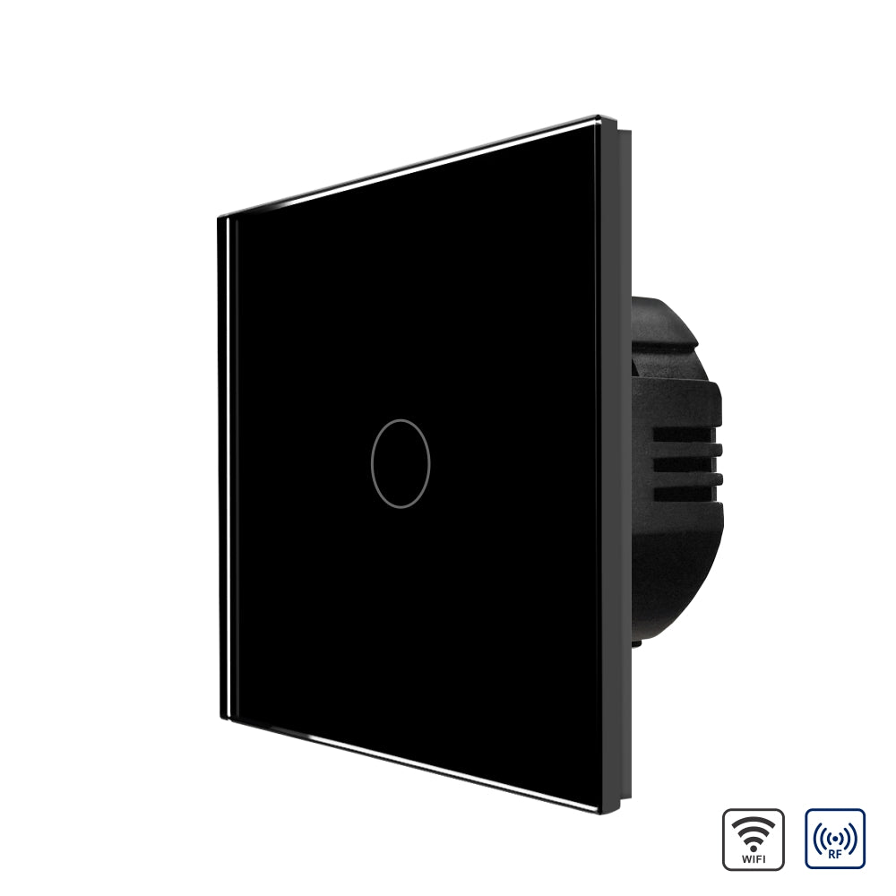 Intrerupator Negru Simplu Wi-Fi + RF433 cu Touch din Sticla
