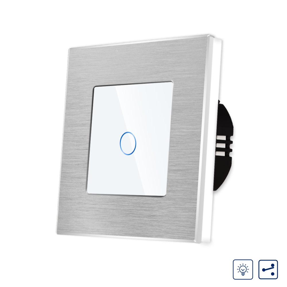 Intrerupator Alb Simplu cu Variator Cap Scara / Cruce cu Touch si Rama din Aluminiu