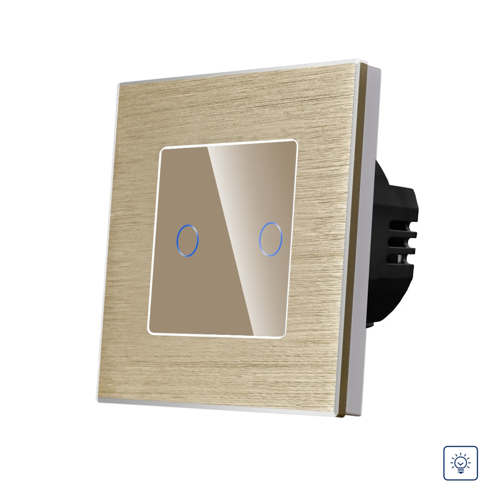 Intrerupator Auriu Dublu cu Variator si Touch din Sticla si Rama de Aluminiu