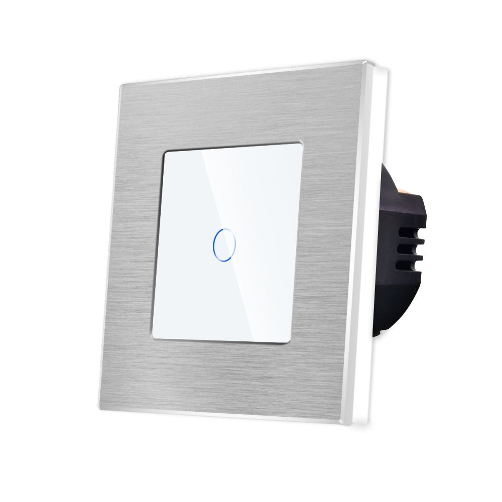Intrerupator Alb Simplu cu Touch din Sticla si Rama de Aluminiu, 500W