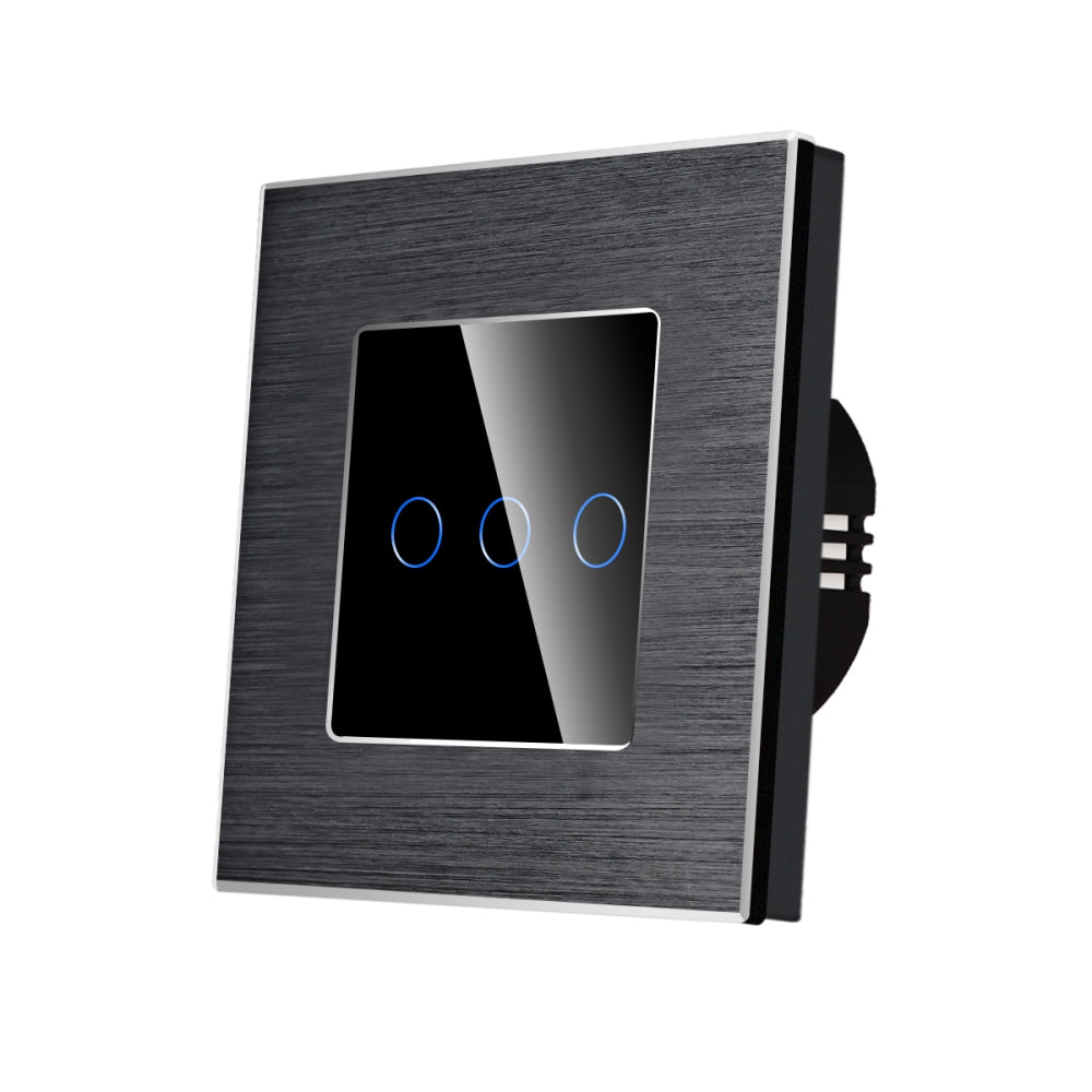 Intrerupator Negru Triplu cu Touch din Sticla si Rama de Aluminiu, 500W