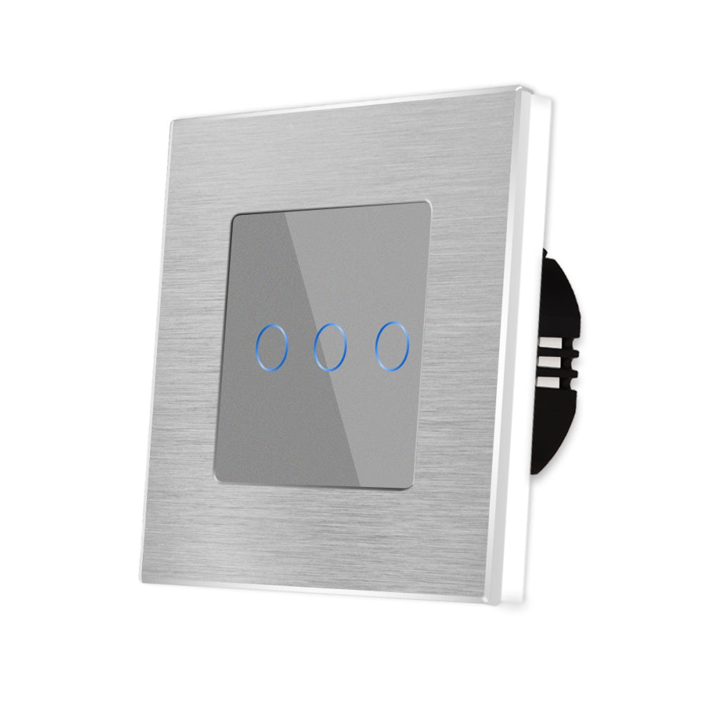 Intrerupator Gri Triplu cu Touch din Sticla si Rama de Aluminiu, 500W