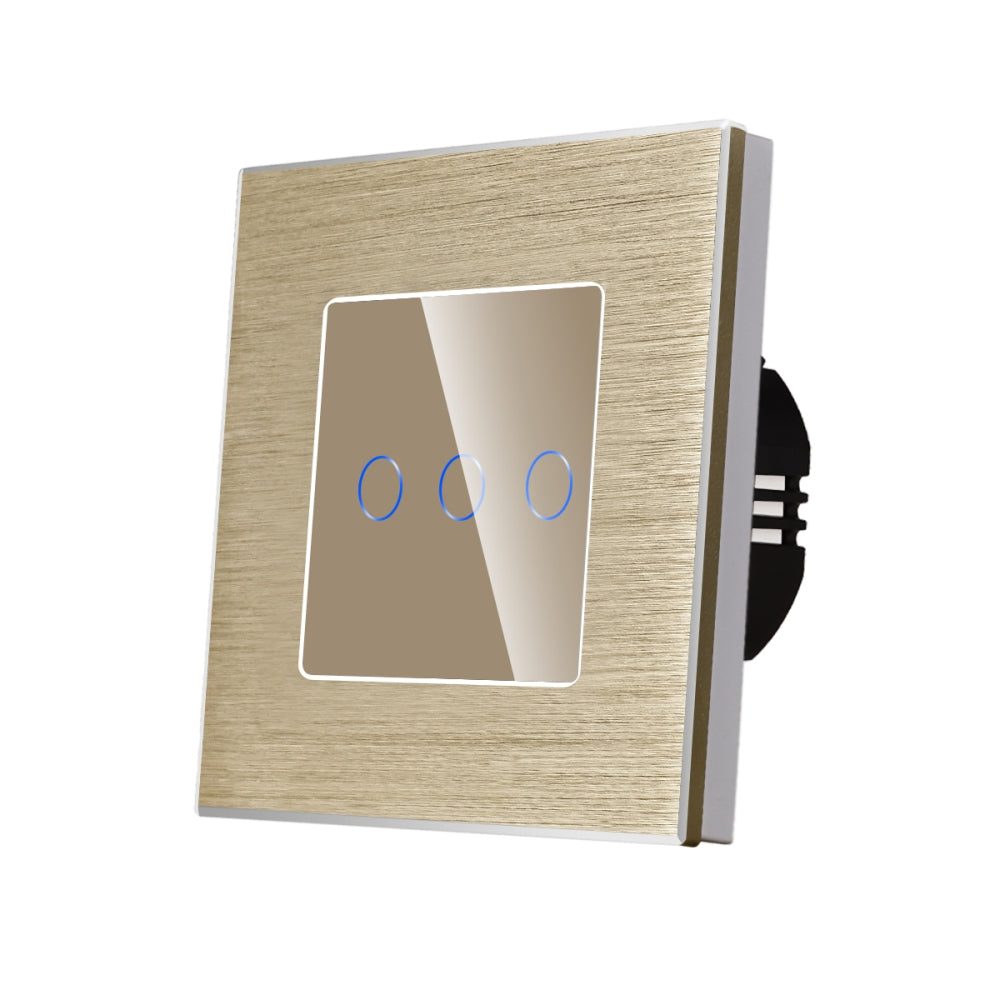 Intrerupator Auriu Triplu cu Touch din Sticla si Rama de Aluminiu, 500W