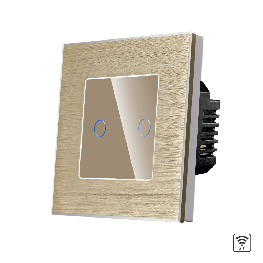 Intrerupator Auriu Dublu Wi-Fi cu Touch din Sticla si Rama de Aluminiu