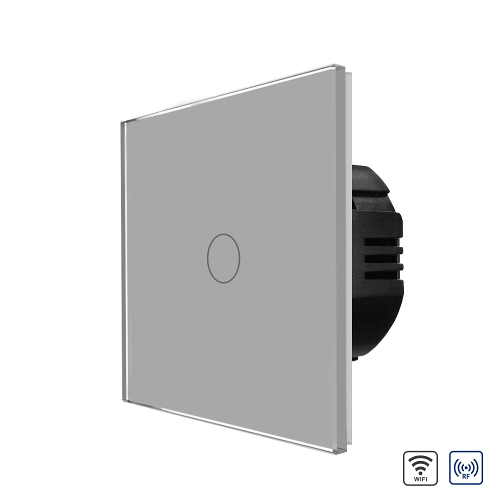 Intrerupator Gri Simplu Wi-Fi + RF433 cu Touch din Sticla