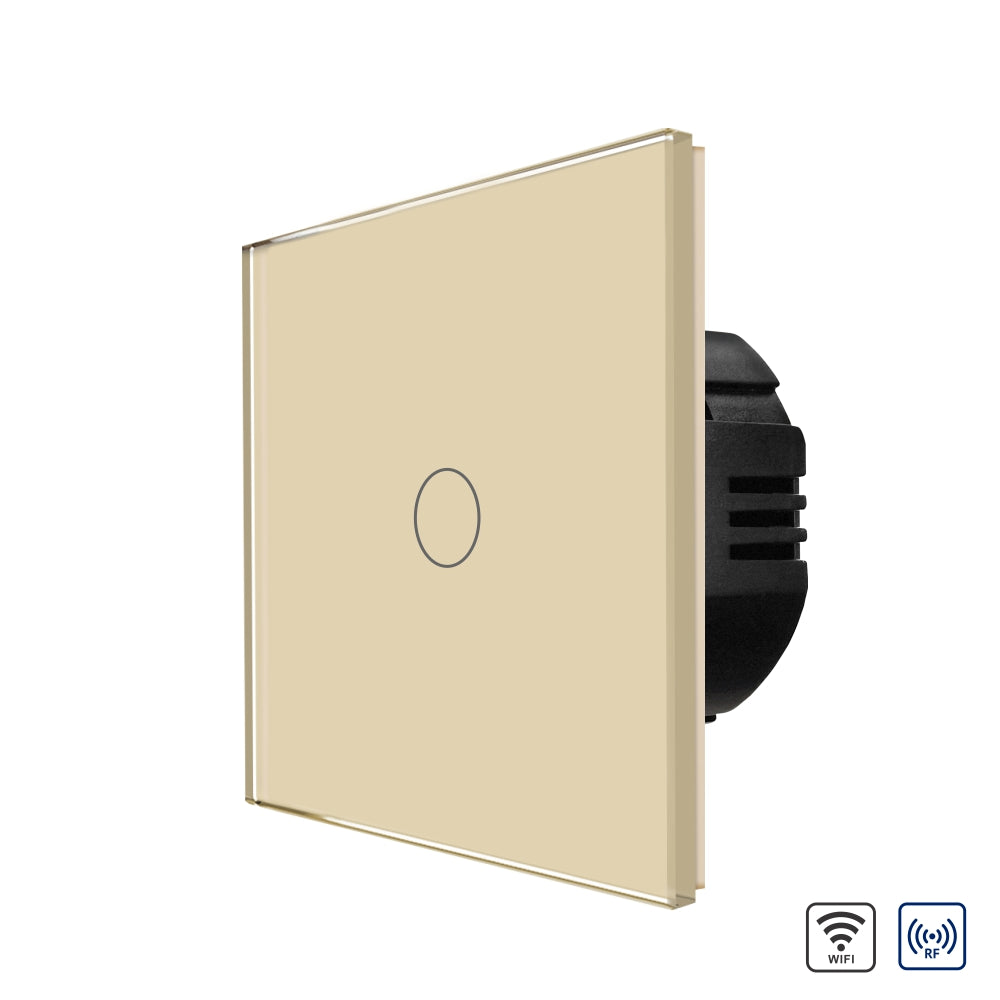 Intrerupator Auriu Simplu Wi-Fi + RF433 cu Touch din Sticla