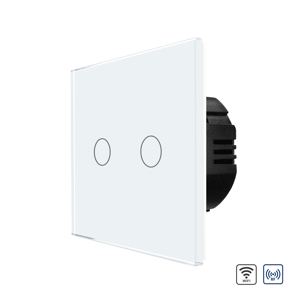Intrerupator Alb Dublu Wi-Fi + RF433 cu Touch din Sticla