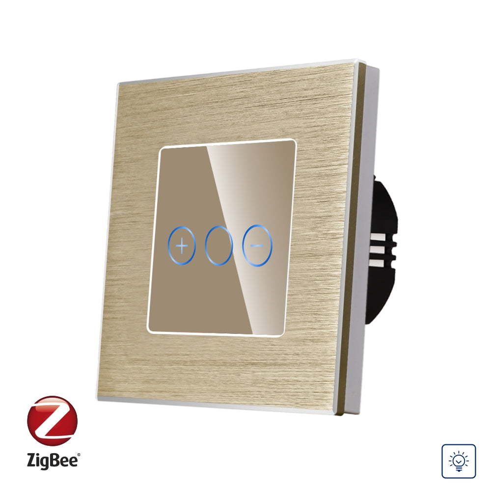 Intrerupator Auriu Simplu cu Variator cu Touch din Sticla si Rama de Aluminiu, protocol Zigbee