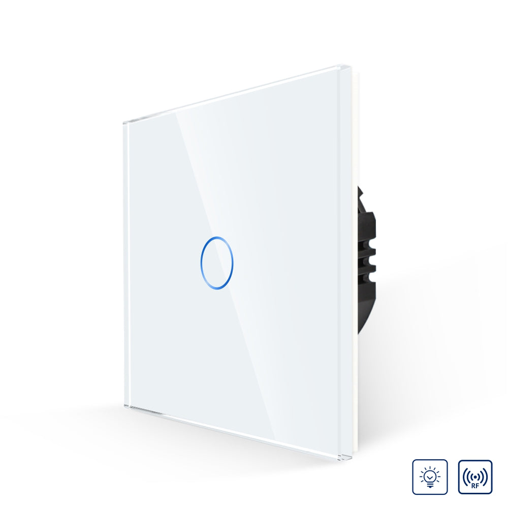 Intrerupator Alb Simplu cu Variator cu Touch din Sticla, RF433