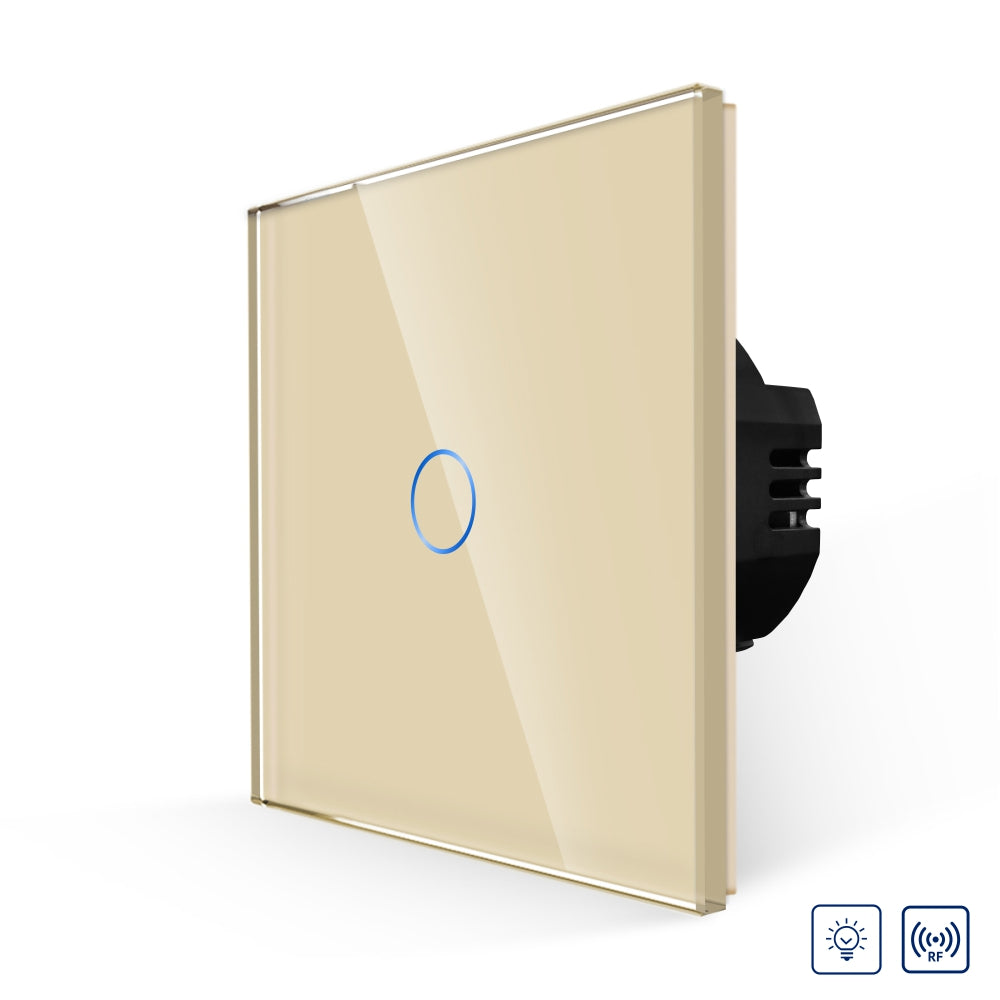Intrerupator Auriu Simplu cu Variator cu Touch din Sticla, RF433