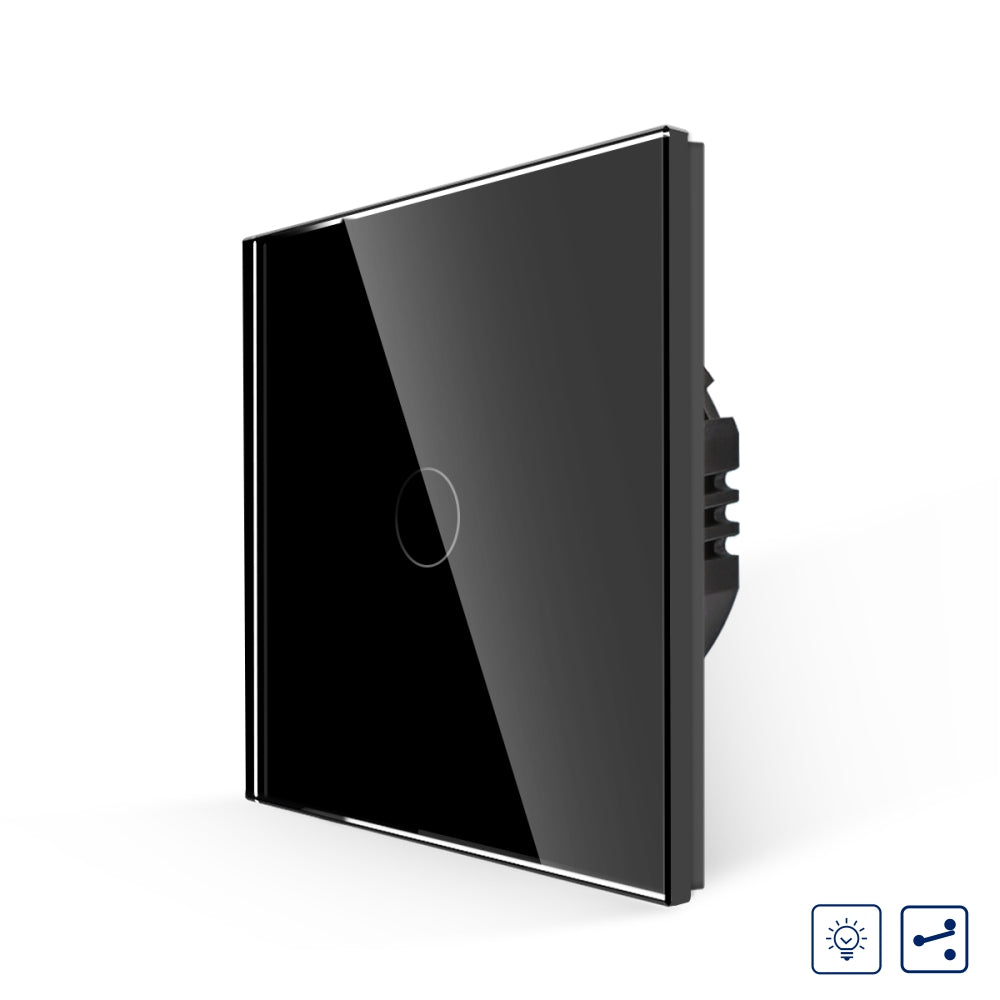 Intrerupator Negru Simplu cu Variator Cap Scara / Cruce cu Touch din Sticla