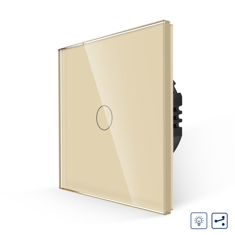 Intrerupator Auriu Simplu cu Variator Cap Scara / Cruce cu Touch din Sticla