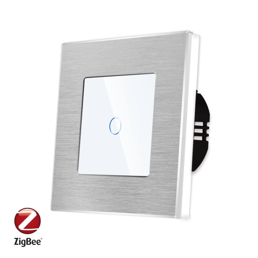 Intrerupator Alb Simplu cu Touch din Sticla si Rama de Aluminiu, protocol Zigbee