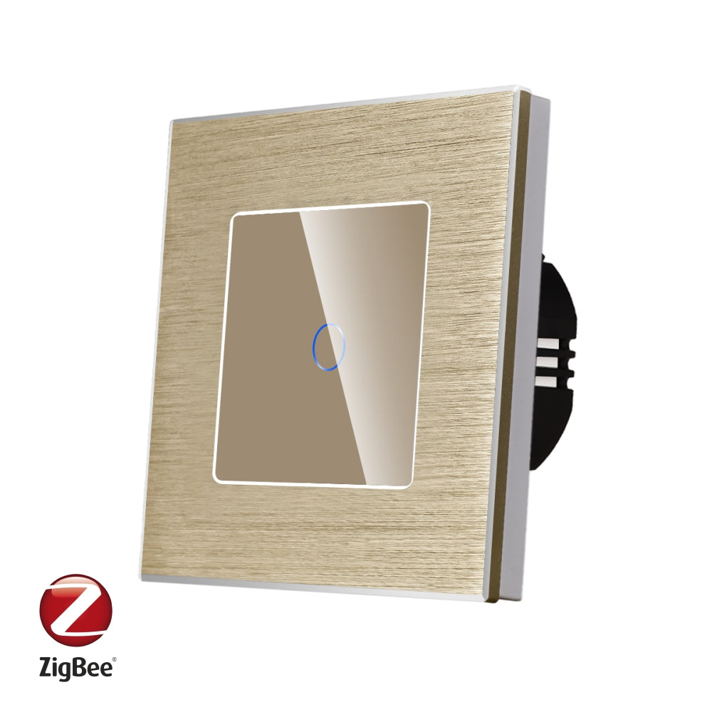 Intrerupator Auriu Simplu cu Touch din Sticla si Rama de Aluminiu, protocol Zigbee