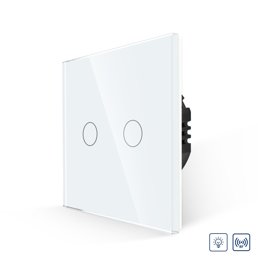 Intrerupator Alb Dublu cu Variator si Touch din Sticla, RF433