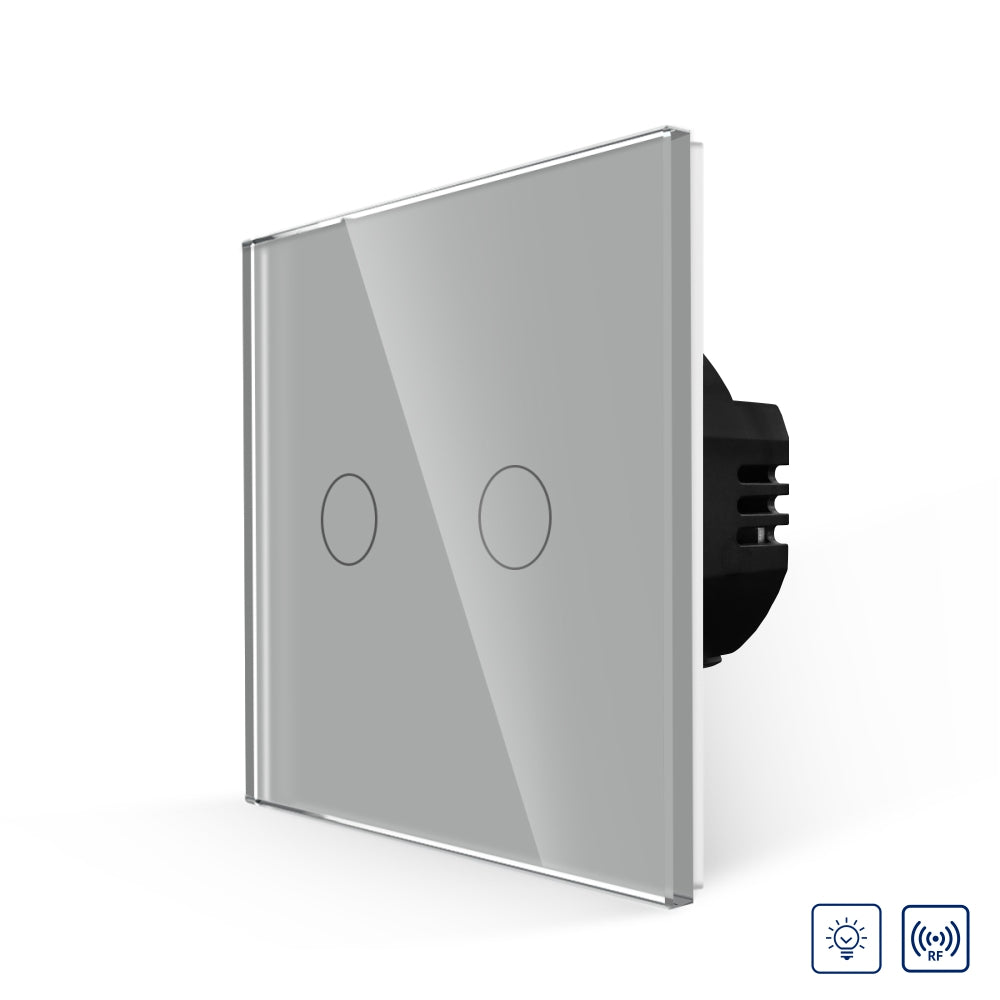 Intrerupator Gri Dublu cu Variator si Touch din Sticla, RF433