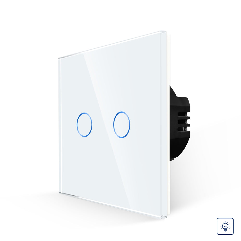 Intrerupator Alb Dublu cu Variator si Touch din Sticla