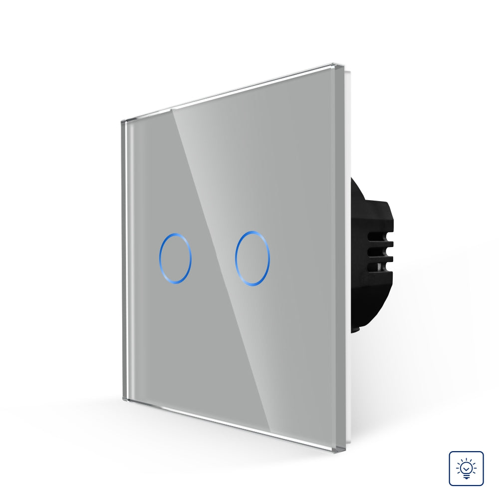 Intrerupator Gri Dublu cu Variator si Touch din Sticla
