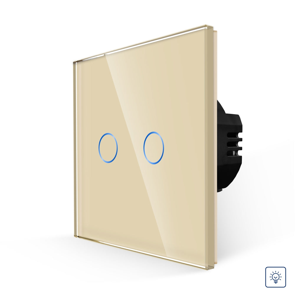 Intrerupator Auriu Dublu cu Variator si Touch din Sticla