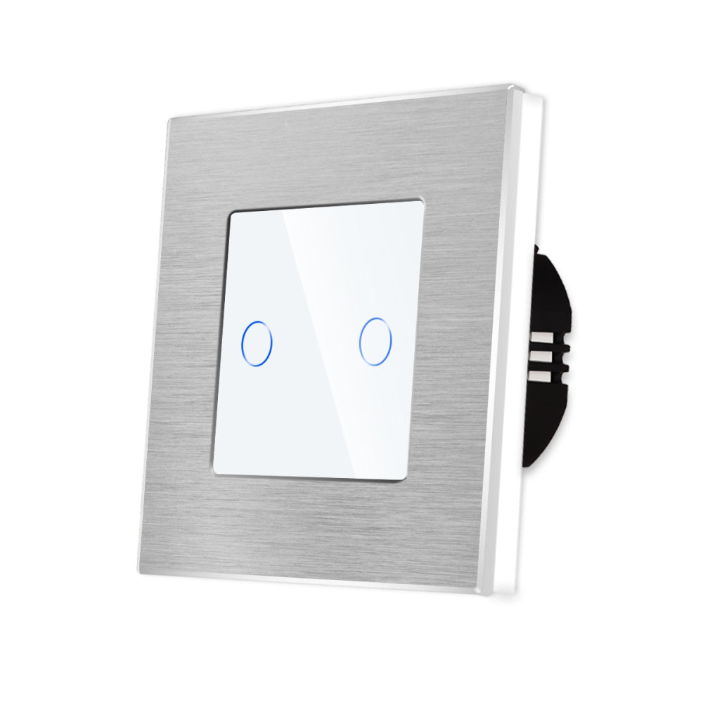Intrerupator Alb Dublu cu Touch din Sticla si Rama de Aluminiu