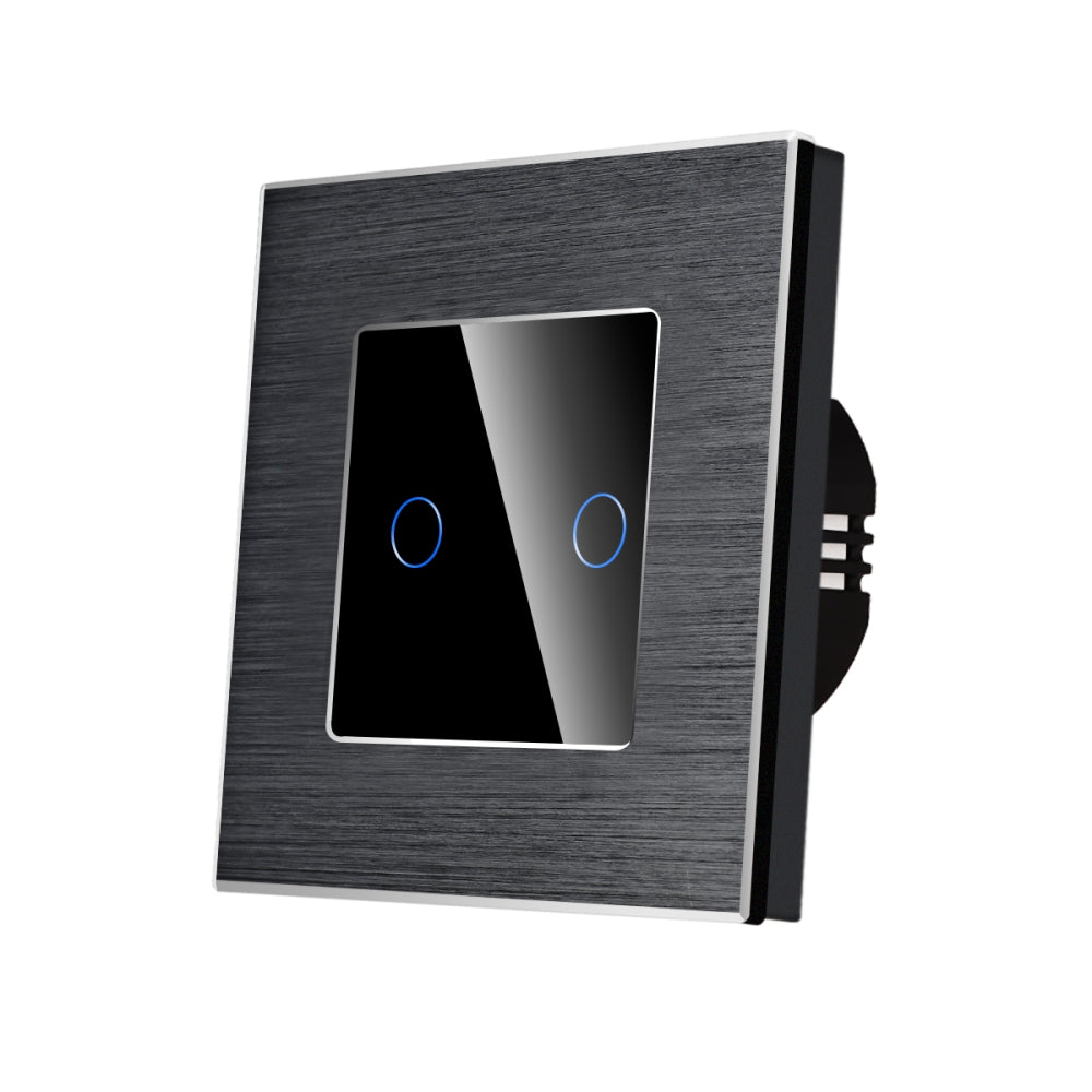 Intrerupator Negru Dublu cu Touch din Sticla si Rama de Aluminiu