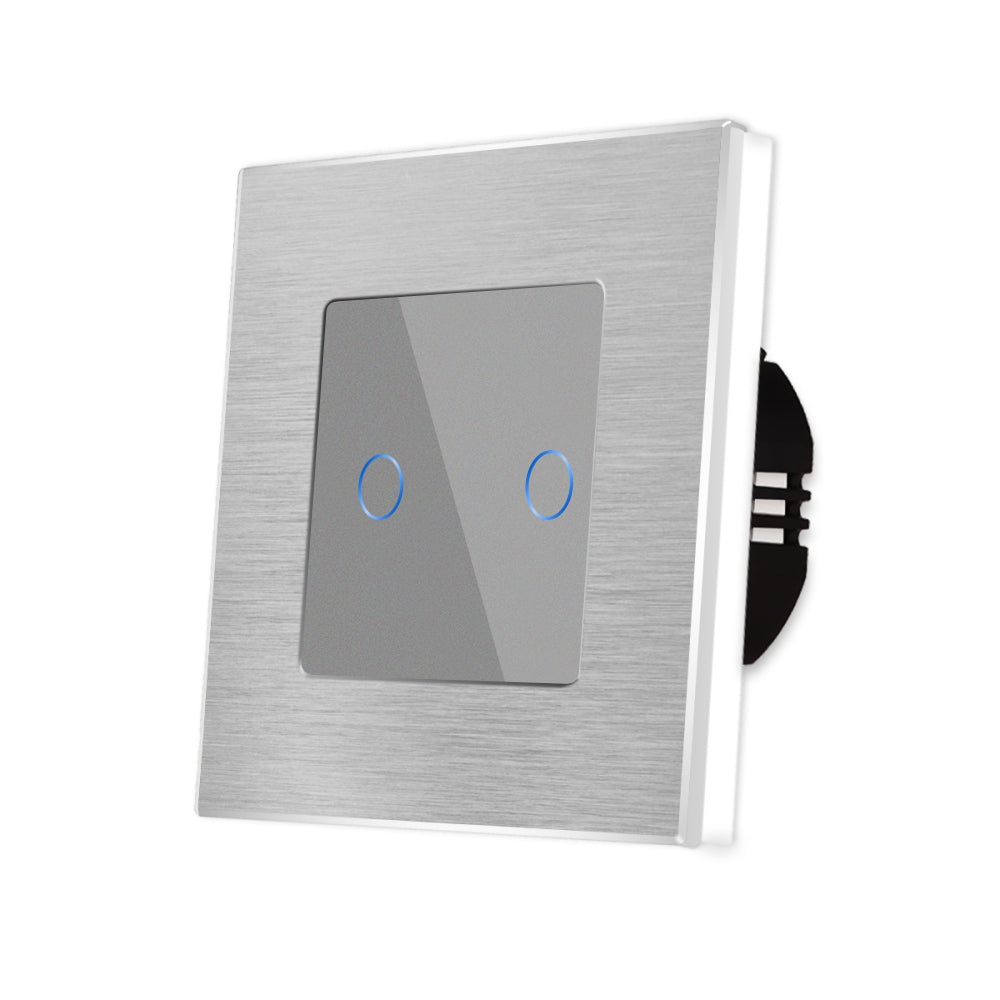 Intrerupator Gri Dublu cu Touch din Sticla si Rama de Aluminiu