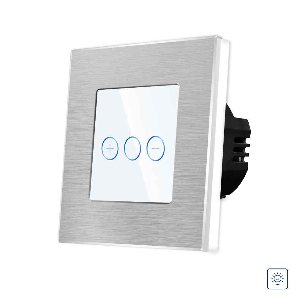 Intrerupator Alb Simplu cu Variator cu Touch din Sticla si Rama de Aluminiu