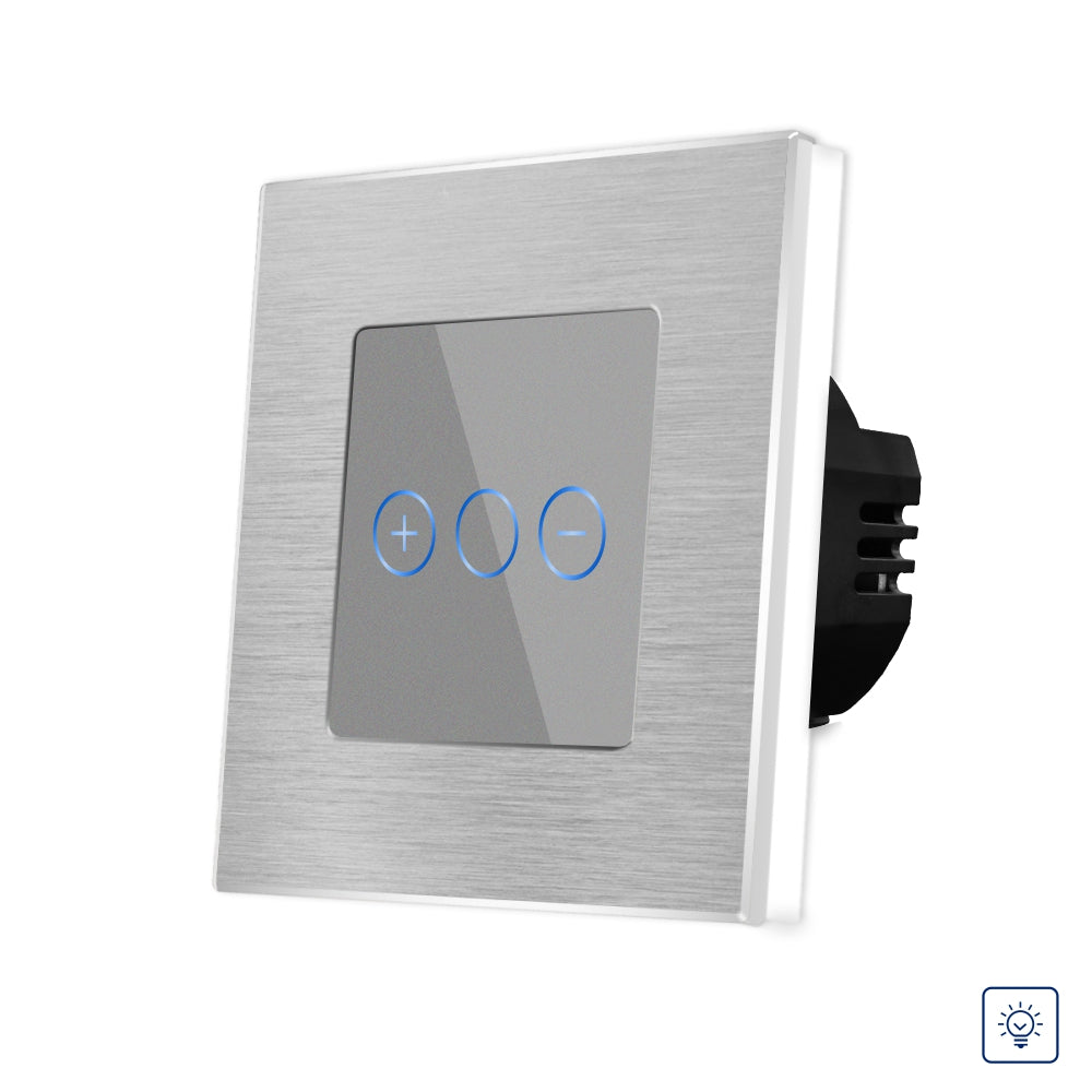 Intrerupator Gri Simplu cu Variator cu Touch din Sticla si Rama de Aluminiu