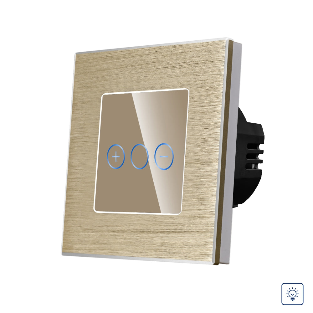 Intrerupator Auriu Simplu cu Variator cu Touch din Sticla si Rama de Aluminiu