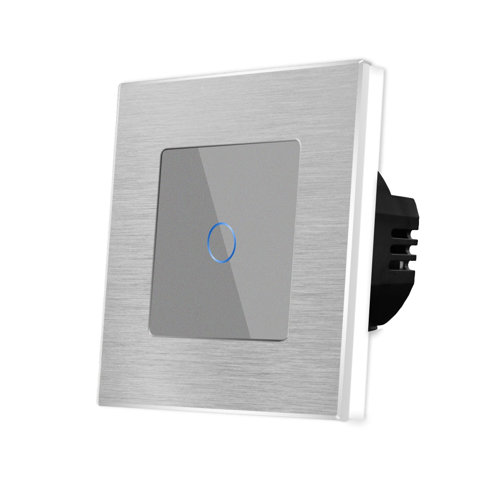 Intrerupator Gri Simplu cu Touch din Sticla si Rama de Aluminiu
