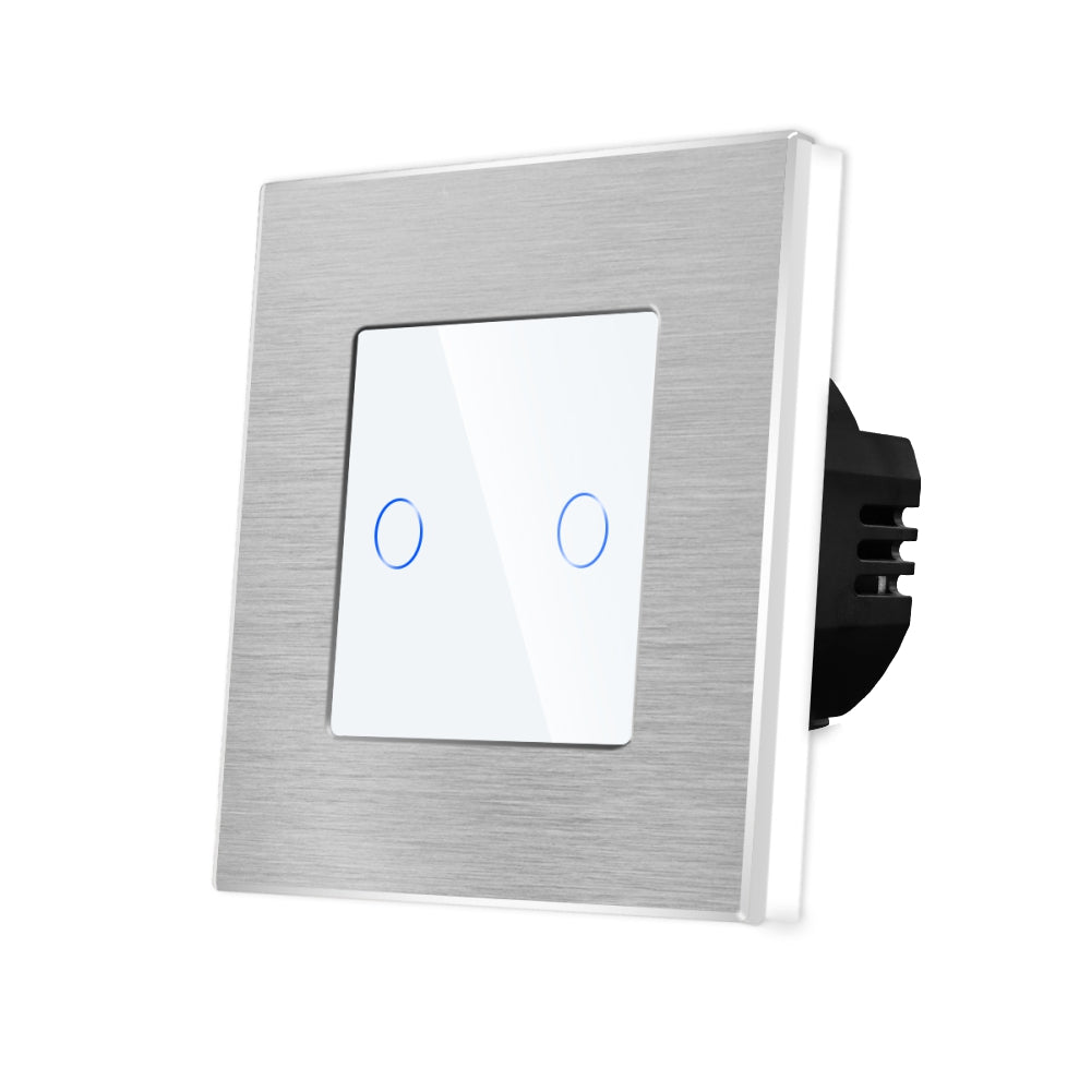 Intrerupator Alb Dublu cu Touch din Sticla si Rama de Aluminiu, 500W