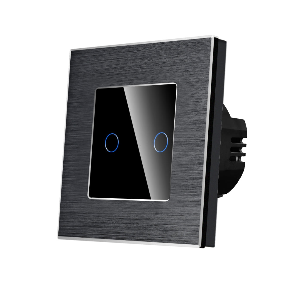 Intrerupator Negru Dublu cu Touch din Sticla si Rama de Aluminiu, 500W
