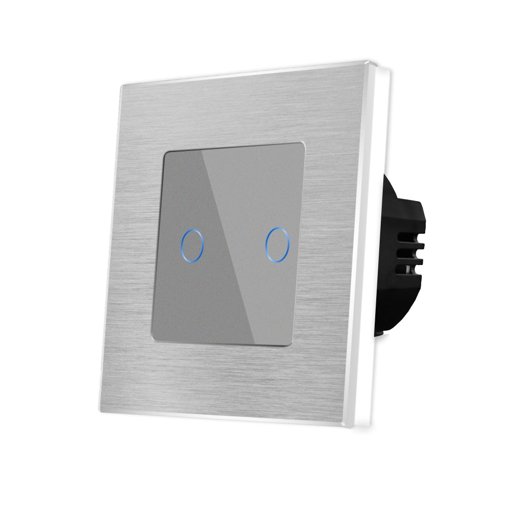 Intrerupator Gri Dublu cu Touch din Sticla si Rama de Aluminiu, 500W
