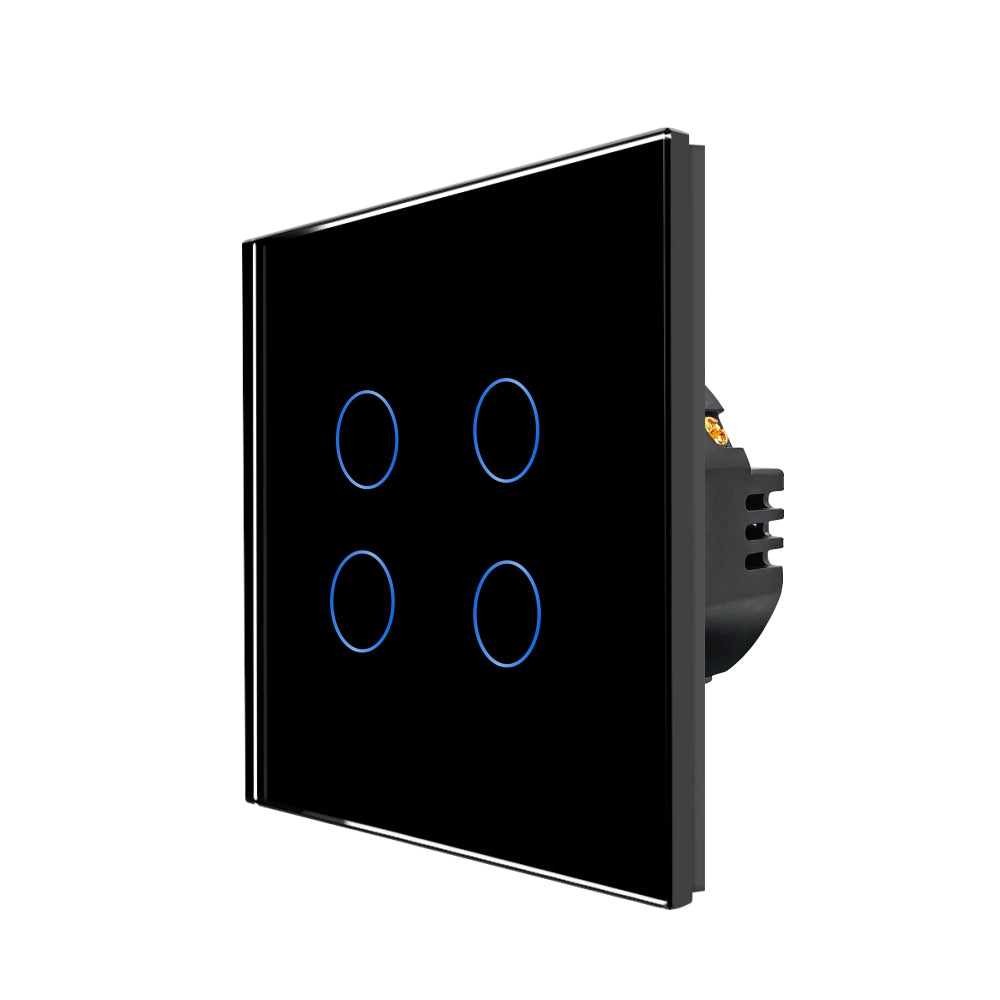 Intrerupator Negru Cvadruplu cu Touch din Sticla, 500W