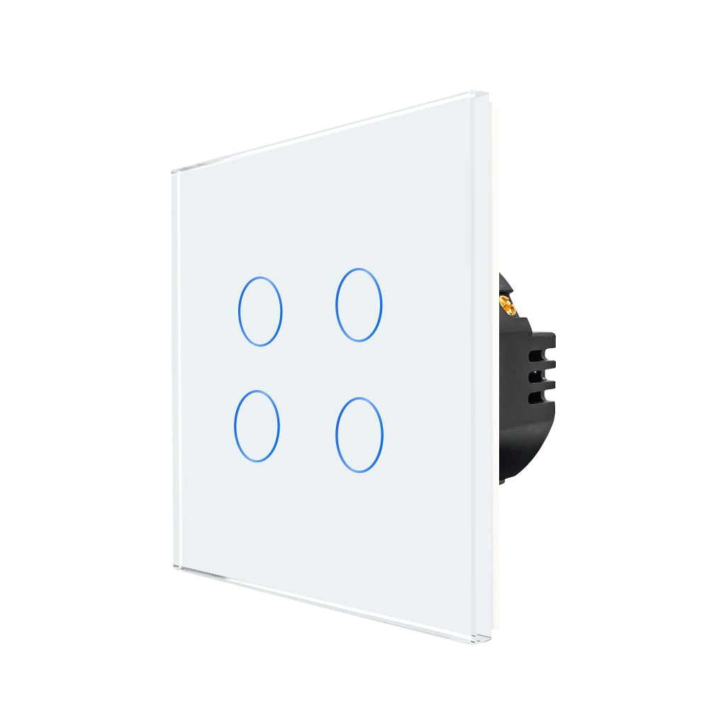 Intrerupator Alb Cvadruplu cu Touch din Sticla, 500W