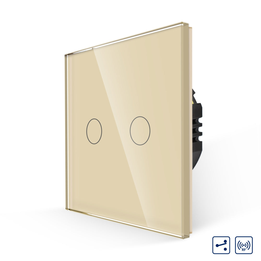 Intrerupator Auriu Dublu Cap Scara cu Touch din Sticla, RF433