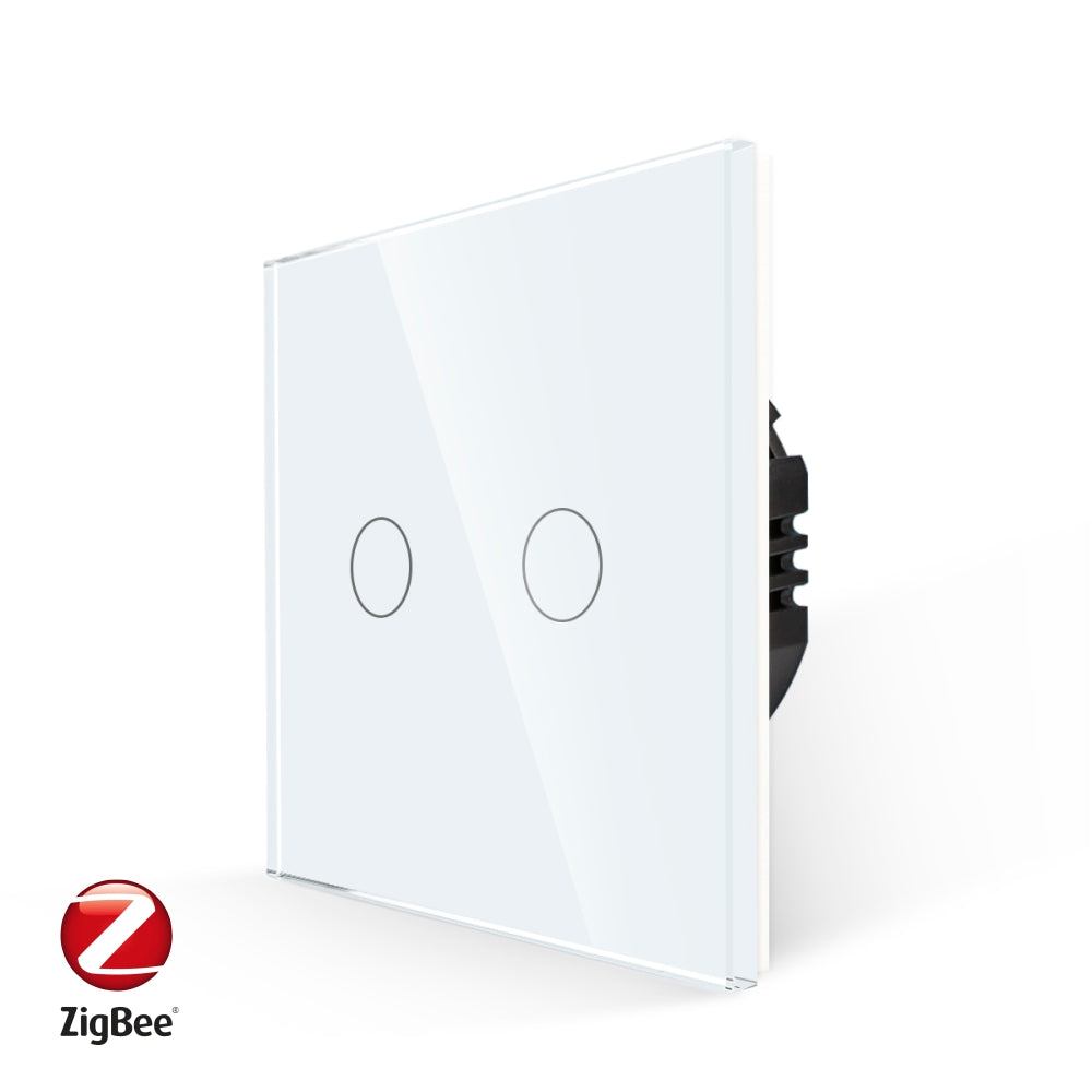 Intrerupator Alb Dublu cu Touch din Sticla, protocol ZigBee