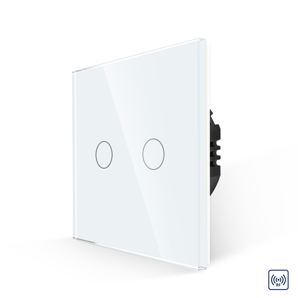 Intrerupator Alb Dublu RF433 cu Touch din Sticla