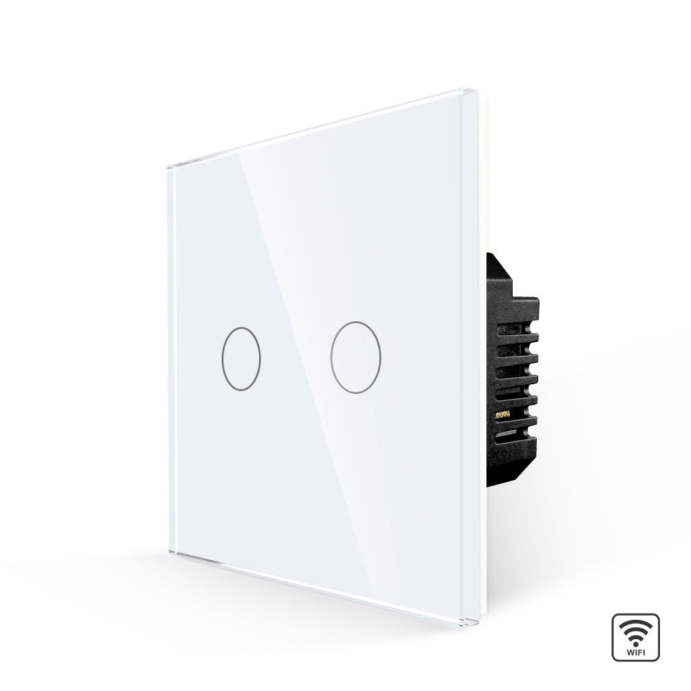 Intrerupator Alb Dublu Wi-Fi cu Touch din Sticla