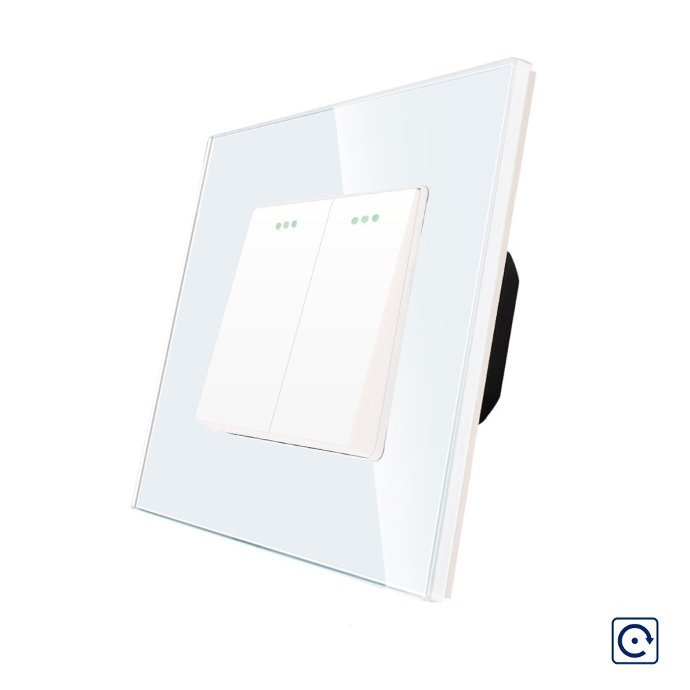Intrerupator Alb Dublu Mecanic cu Reset / Revenire cu Rama din Sticla