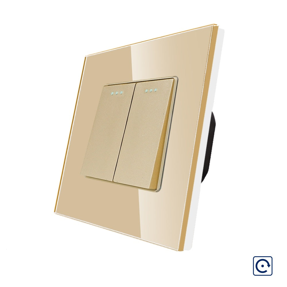 Intrerupator Auriu Dublu Mecanic cu Reset / Revenire cu Rama din Sticla