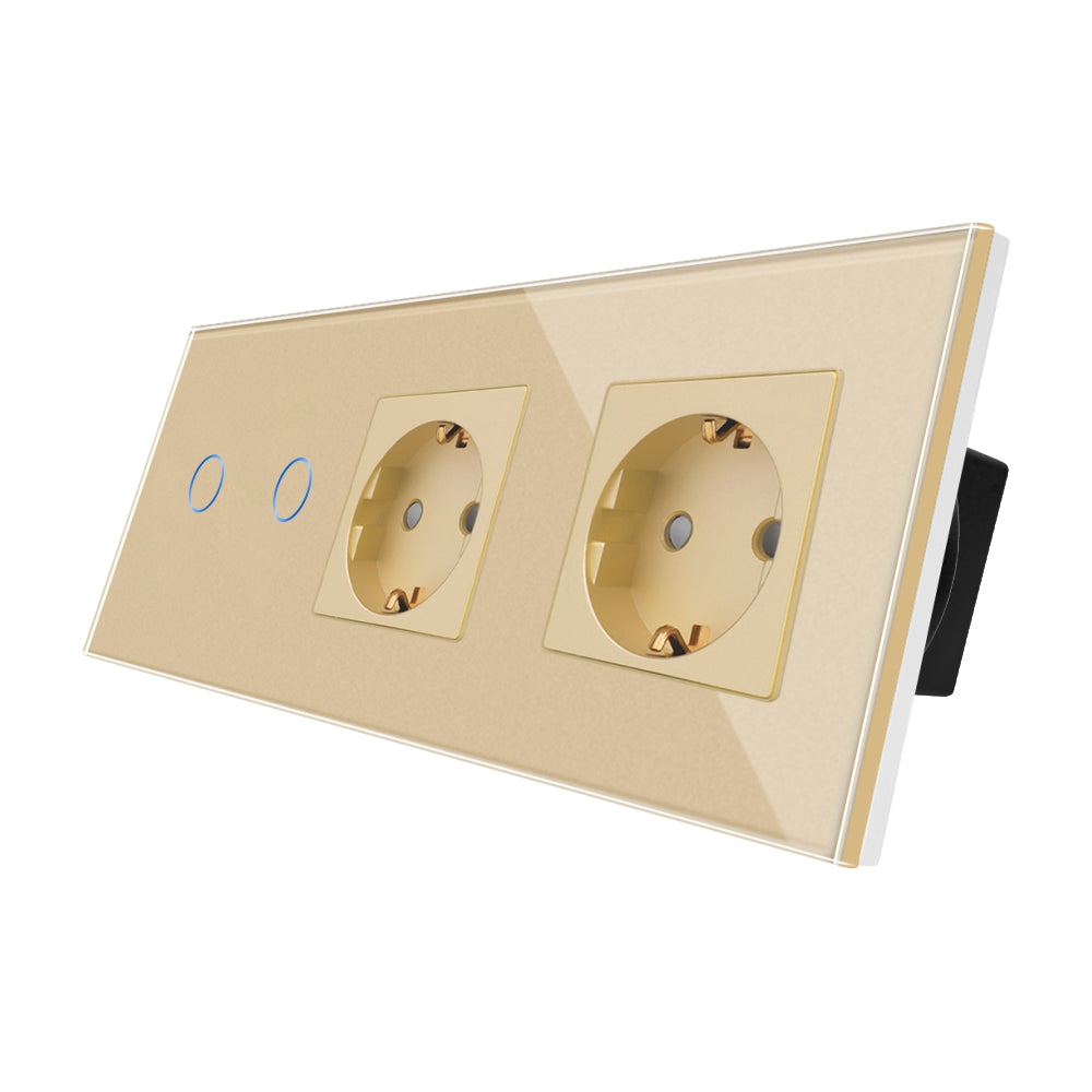Intrerupator Auriu Dublu + 2 Prize cu Rama din Sticla