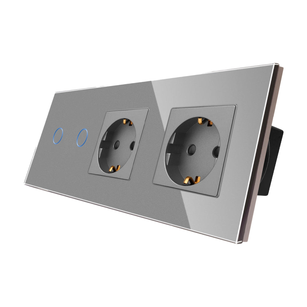 Intrerupator Gri Dublu + 2 Prize cu Rama din Sticla