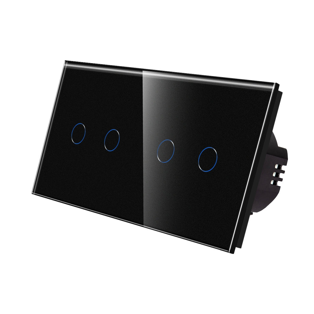 Intrerupator Negru Dublu + Dublu cu Touch din Sticla
