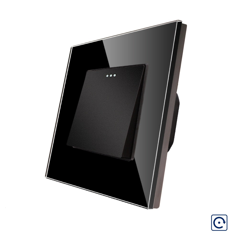 Intrerupator Negru Simplu Mecanic cu Reset / Revenire cu Rama din Sticla
