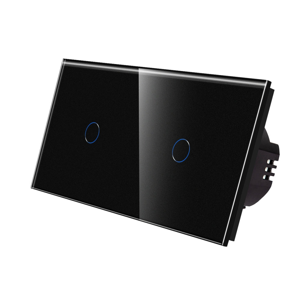 Intrerupator Negru Simplu + Simplu cu Touch din Sticla