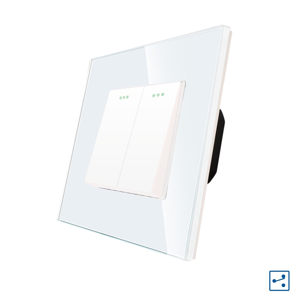 Intrerupator Alb Dublu Cap Scara Mecanic cu Rama din Sticla